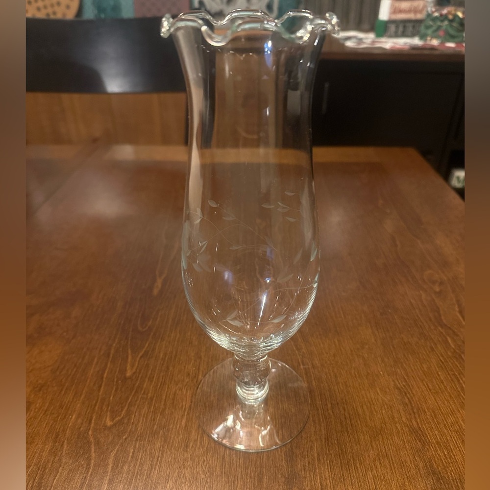 Princess House Clear Glass Etched Vase